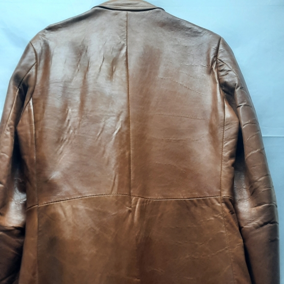 Vintage late 70/Early 80 London Fog 2 button distress Carmel Leather Blazer 40L - Picture 5 of 12